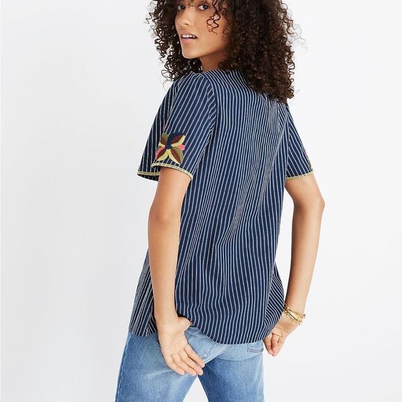 Madewell Fable Floral Embroidered Striped Relaxed Top - Picture 2 of 9